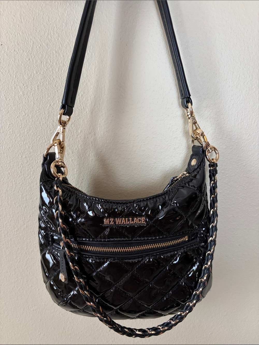 MZ Wallace Black Lacquer Mini Crosby Sienna